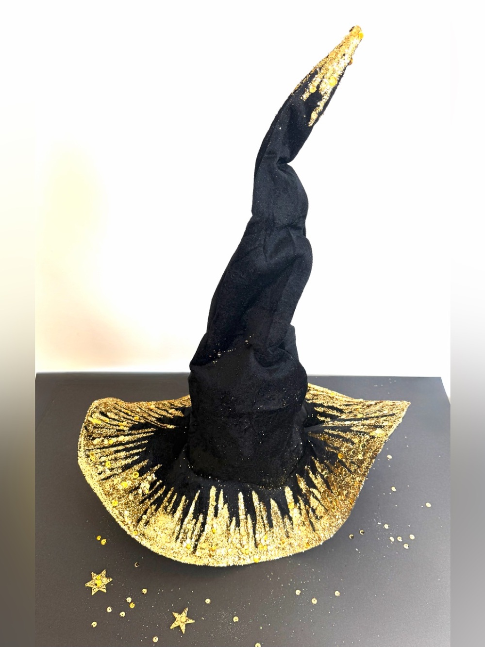 Witch hat black, velvet & gold shimmer, womens oversize shapeable OS